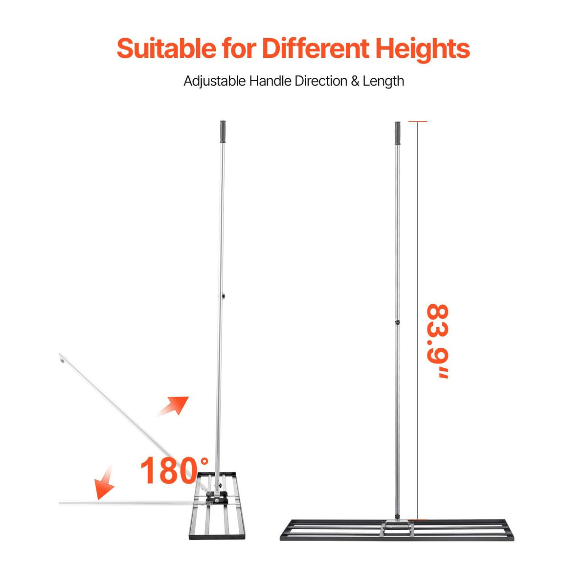 Lawn Leveling Rake, Lawn Leveler with 83.9 in Handle, 48x10 in Ground Plate, Rust-Resistant Carbon Steel Soil Leveler, 2 Heights Adjustable, Effort Saving Lawn Leveling Tool for Yard Golf Court