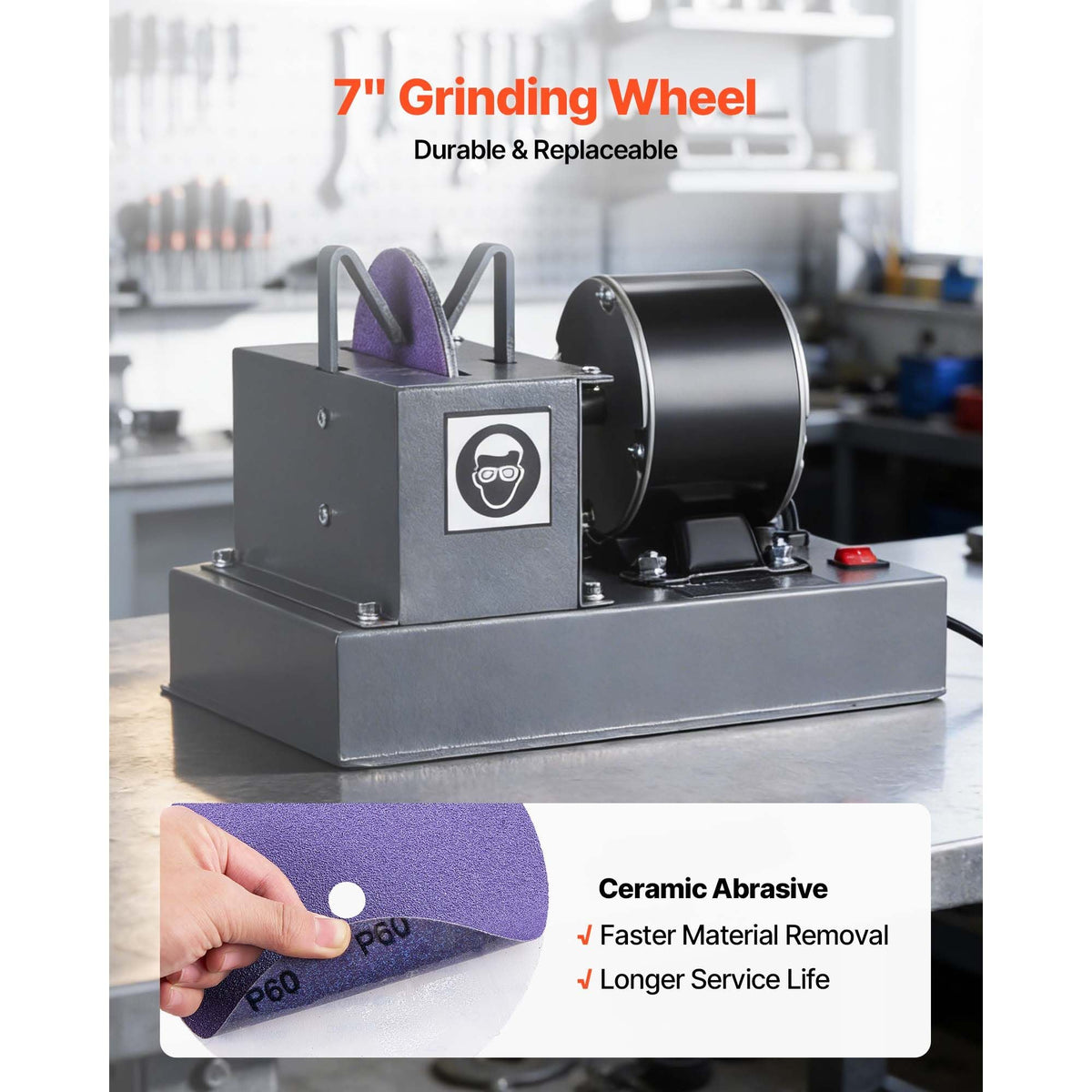 Lawn Mower Blade Sharpener, 1/3HP Lawnmower Blades Grinder with 7" Ceramic Grinding Wheel, 30° or 40° Blade Sharpening Machine for High Lift, Low Lift, Gator & Flat Blades