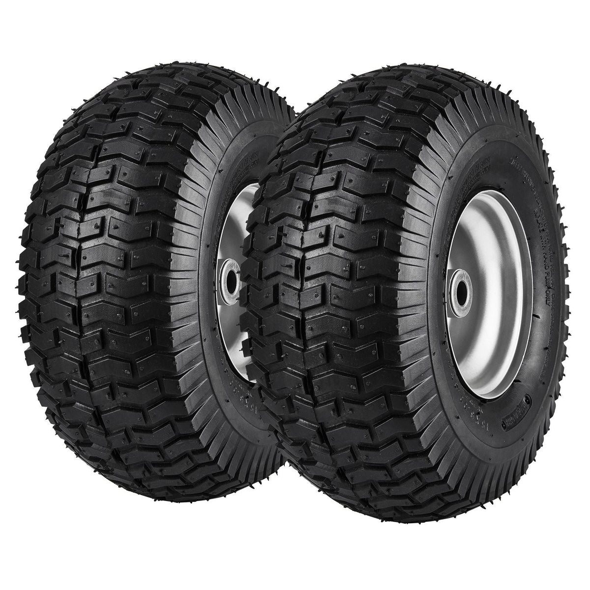 Lawn Mower Tires, 15x6-6" Lawn Tractor Tires, 2-Pack Tire and Wheel Assemblies, Turf Pneumatic Tires with 3" Centered Hub and 3/4" Bushing Size, 16 PCS Adapters for Riding Mowers Lawn Tractors