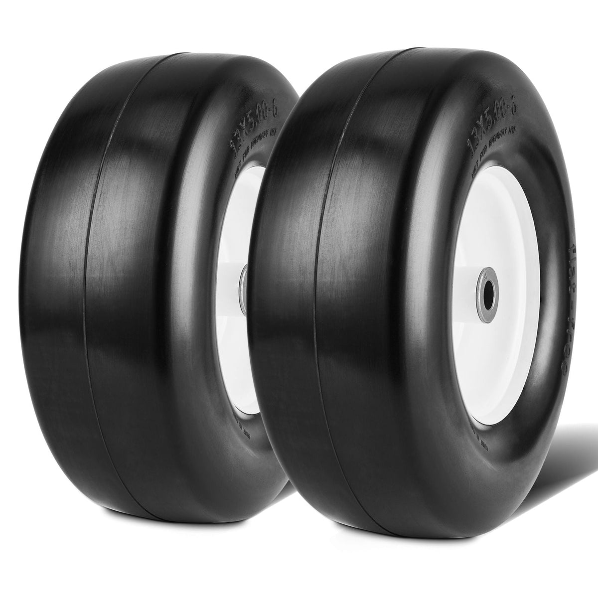 Lawn Mower Tires with Rim, 13x5-6" Tubeless Tractor Tires, 2-Pack Tire and Wheel Assembly, Flat-free PU Tires, 3.25"-5.9" Centered Hub, 3/4" Bushing Size, 20 PCS Adapter for Lawn Mowers Tractors