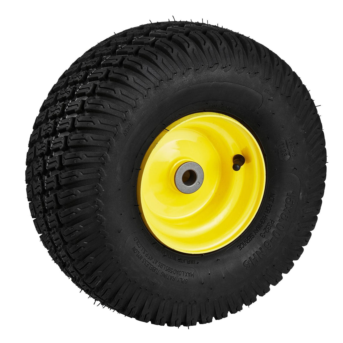Lawn Mower Tires with Rim, 15x6-6" Tubeless Tractor Tires, 2-Pack Tire and Wheel Assembly, S-Turf Pneumatic Tires, 3" Offset Hub, 3/4" Bushing Size, 16 PCS Adapters for Riding Mower Lawn Tractor
