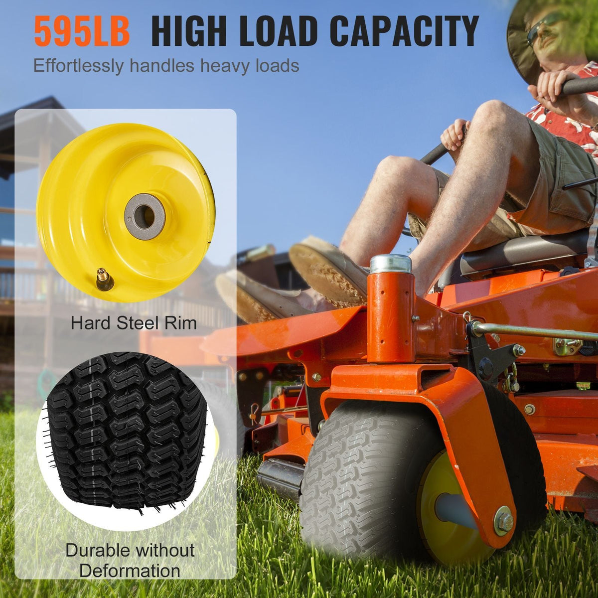 Lawn Mower Tires with Rim, 15x6-6" Tubeless Tractor Tires, 2-Pack Tire and Wheel Assembly, S-Turf Pneumatic Tires, 3" Offset Hub, 3/4" Bushing Size, 16 PCS Adapters for Riding Mower Lawn Tractor