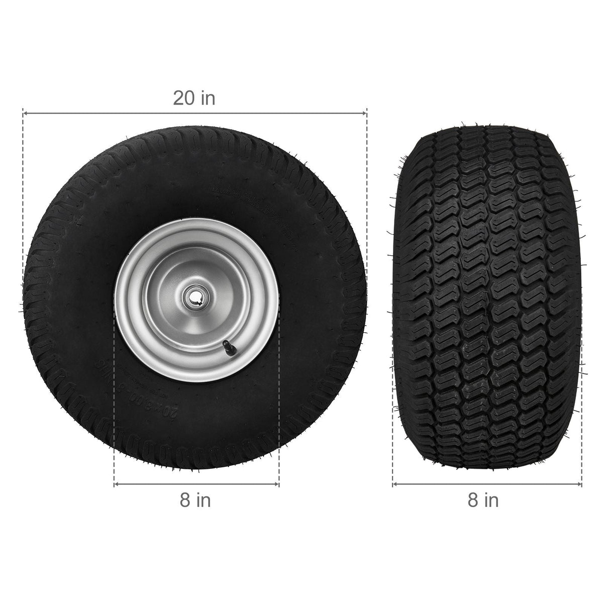 Lawn Mower Tires with Rim, 20x8-8" Tubeless Tractor Tires, 2-Pack Tire and Wheel Assembly, S-Turf Pneumatic Tires with 3.5" Offset Hub and 3/4" Bushing Size, for Riding Mowers Lawn Tractors