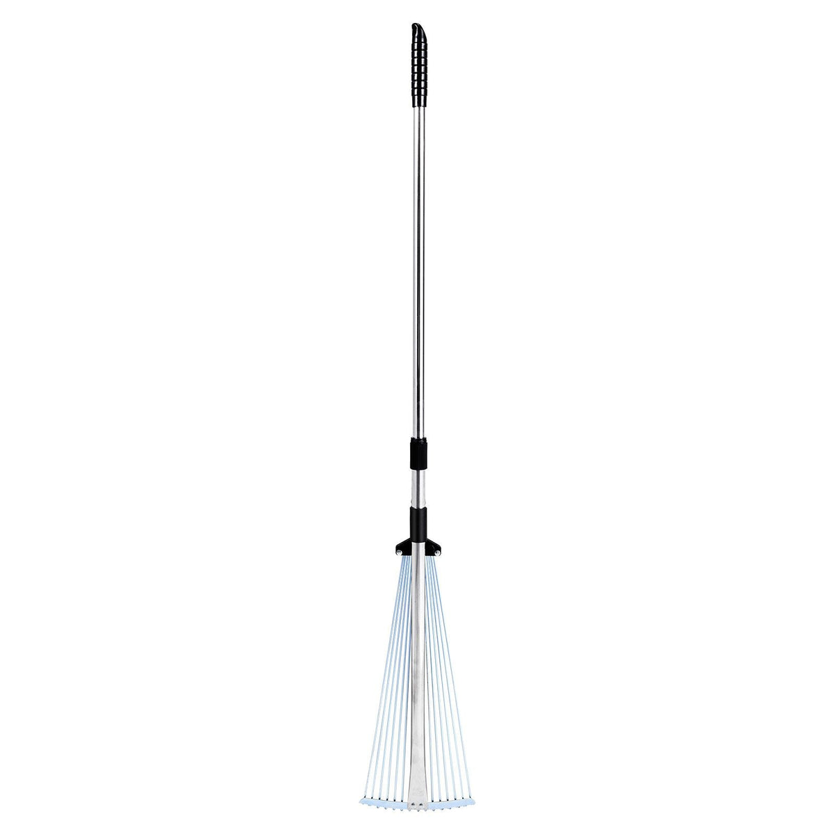 Leaf Rake, 15 Metal Tines, Adjustable Garden Rake for Lawns with 7.5-22.4 Inch Wide Head & 32-63 Inch Long Handle, Heavy Duty Stainless Steel Small Leaves Tool for Gardening Camping Yard Grass