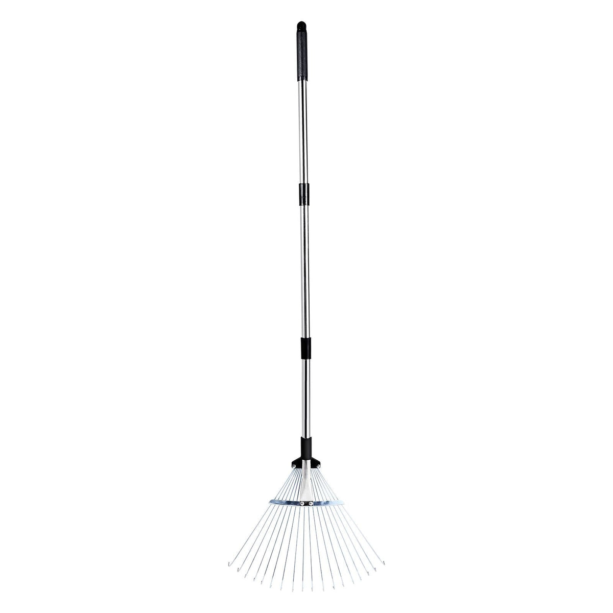 Leaf Rake, 18 Metal Tines, Adjustable Garden Rake for Lawns with 7.7-17.1 Inch Head & 32.3-55.6 Inch Long Handle, Heavy Duty Stainless Steel Small Leaves Tool for Gardening Camping Yard Grass