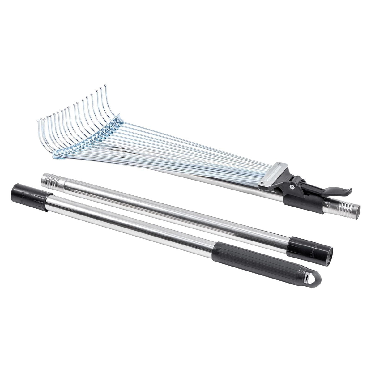 Leaf Rake, 18 Metal Tines, Adjustable Garden Rake for Lawns with 7.7-17.1 Inch Head & 32.3-55.6 Inch Long Handle, Heavy Duty Stainless Steel Small Leaves Tool for Gardening Camping Yard Grass