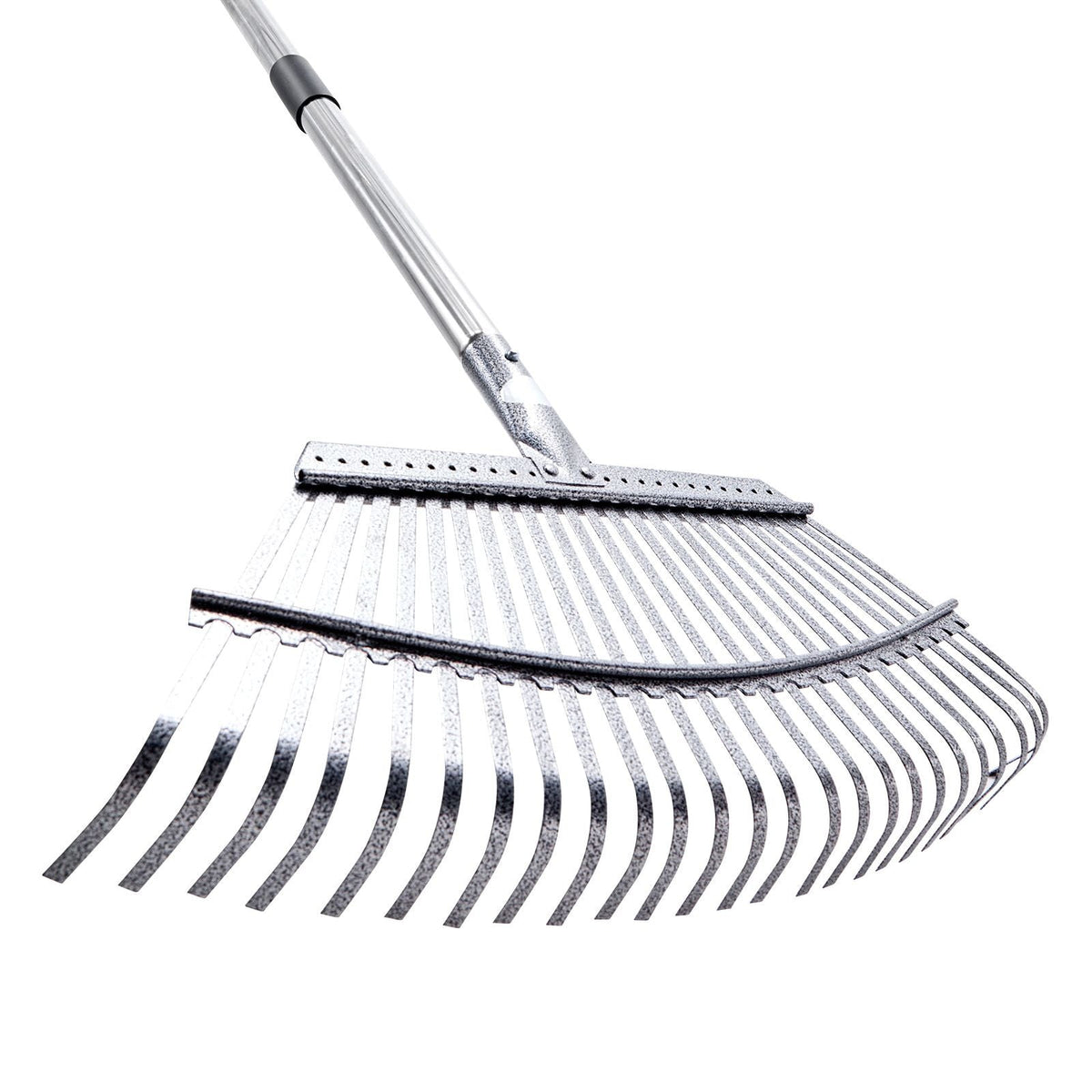 Leaf Rake, 25 Metal Tines, Adjustable Garden Rake for Lawns with 18.3 Inch Wide Head & 36.4-72.8 Inch Long Handle, Heavy Duty Stainless Steel Small Leaves Tool for Gardening Camping Yard Grass