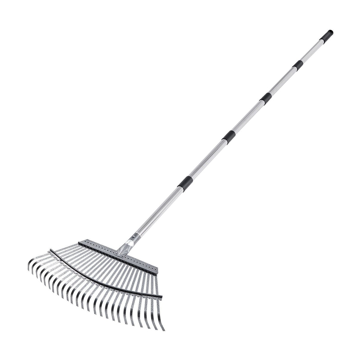 Leaf Rake, 25 Metal Tines, Adjustable Garden Rake for Lawns with 18.3 Inch Wide Head & 36.4-72.8 Inch Long Handle, Heavy Duty Stainless Steel Small Leaves Tool for Gardening Camping Yard Grass
