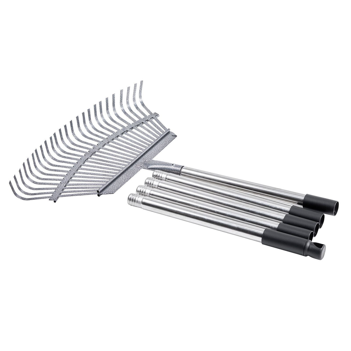 Leaf Rake, 25 Metal Tines, Adjustable Garden Rake for Lawns with 18.3 Inch Wide Head & 36.4-72.8 Inch Long Handle, Heavy Duty Stainless Steel Small Leaves Tool for Gardening Camping Yard Grass