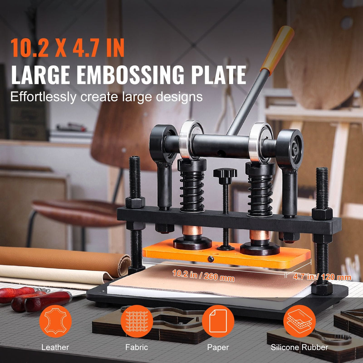Leather Cutting Machine, 10.2 x 4.7 in Embossing Plate Manual Die Cutter, 0.47 in Pressure Stroke Dual Guide Shafts Die Cut Machine, Leather Embossing Machine for Various of Materials