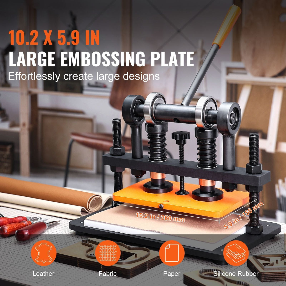 Leather Cutting Machine, 10.2 x 5.9 in Embossing Plate Manual Die Cutter, 0.47 in Pressure Stroke Dual Guide Shafts Die Cut Machine, Leather Embossing Machine for Various of Materials