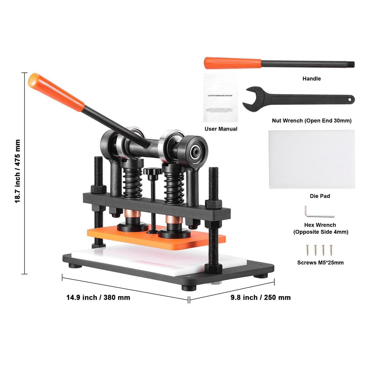 Leather Cutting Machine, 10.2 x 5.9 in Embossing Plate Manual Die Cutter, 0.47 in Pressure Stroke Dual Guide Shafts Die Cut Machine, Leather Embossing Machine for Various of Materials