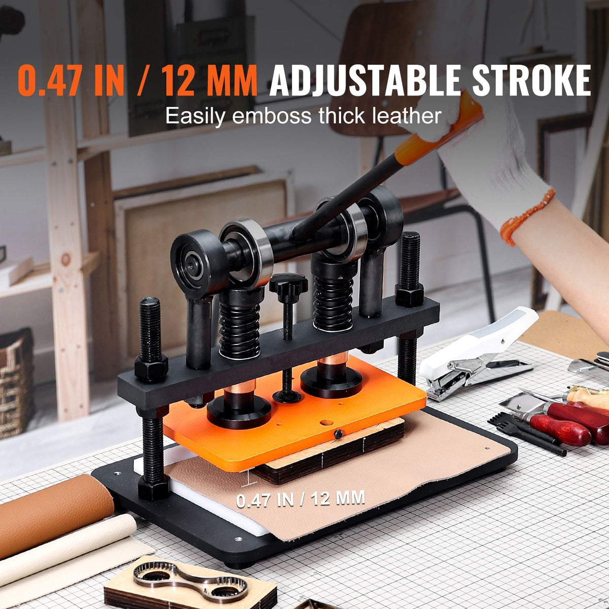 Leather Cutting Machine, 10.2 x 5.9 in Embossing Plate Manual Die Cutter, 0.47 in Pressure Stroke Dual Guide Shafts Die Cut Machine, Leather Embossing Machine for Various of Materials