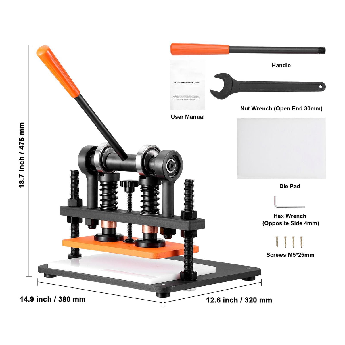 Leather Cutting Machine, 11 x 5.5 in Embossing Plate Manual Die Cutter, 0.47 in Pressure Stroke Dual Guide Shafts Die Cut Machine, Leather Embossing Machine for Various of Materials