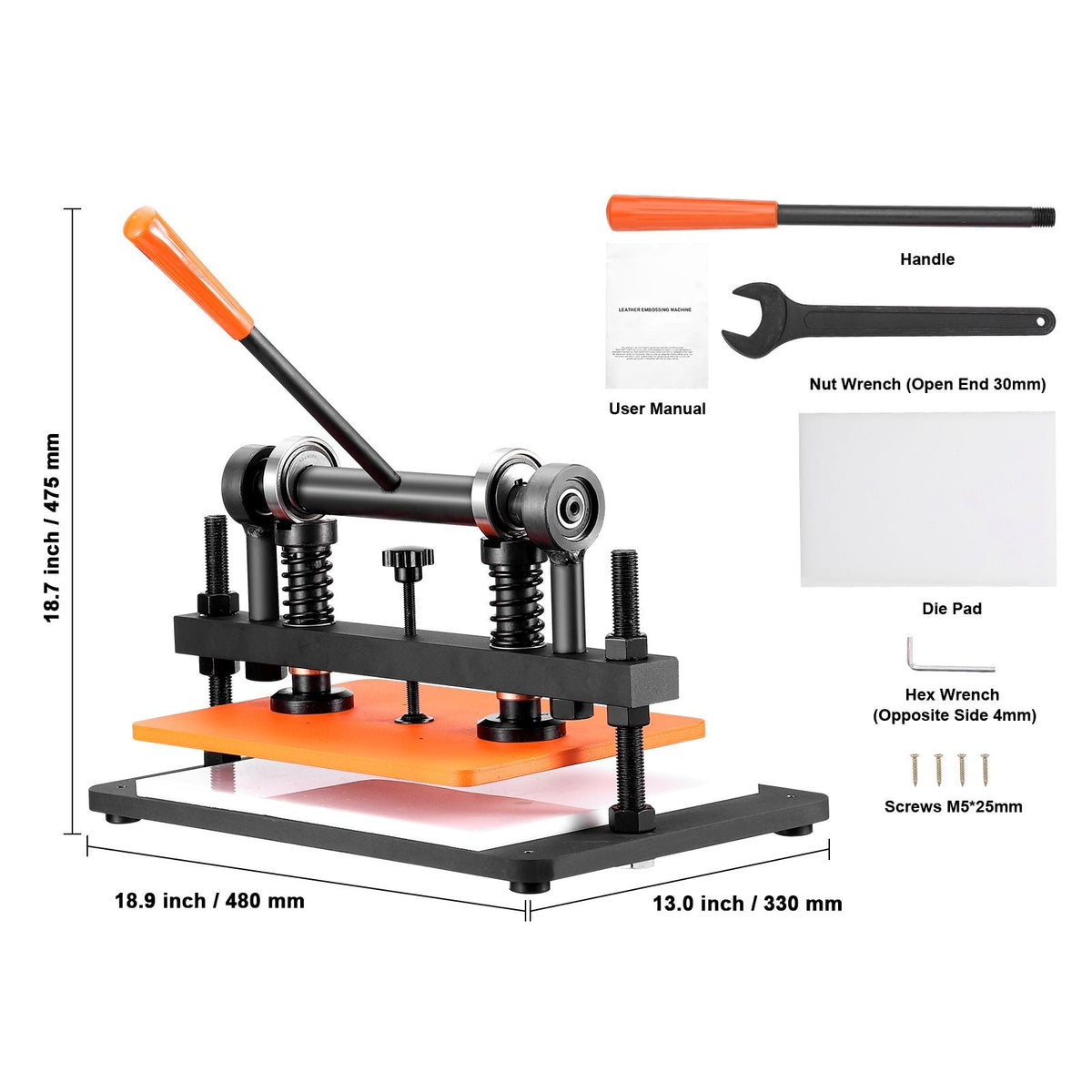 Leather Cutting Machine, 14.2 x 10.2 in Embossing Plate Manual Die Cutter, 0.47 in Pressure Stroke Dual Guide Shafts Die Cut Machine, Leather Embossing Machine for Various of Materials
