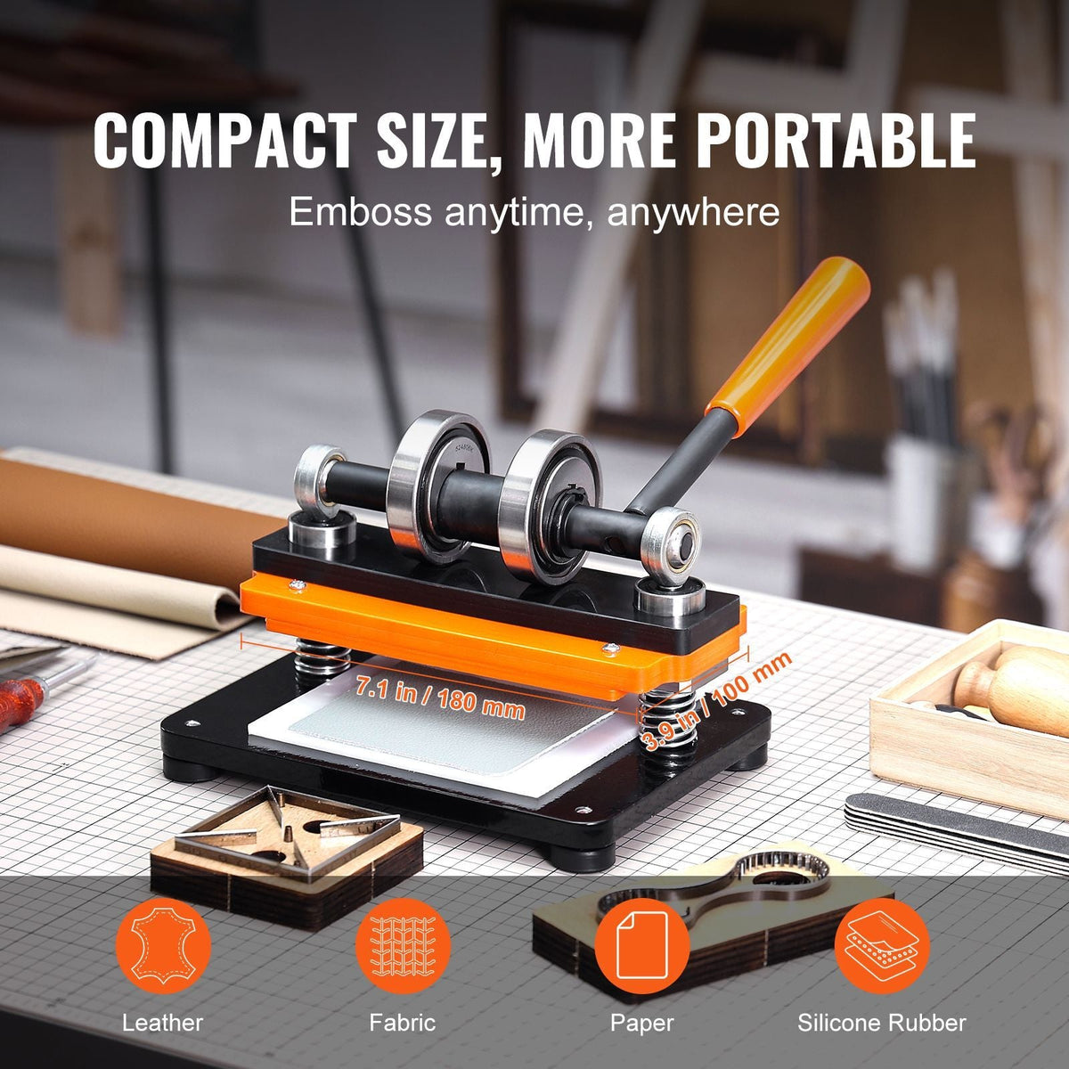 Leather Cutting Machine, 7.1 x 3.9 in Embossing Plate Manual Die Cutter, 0.47 in Pressure Stroke Dual Guide Shafts Die Cut Machine, Leather Embossing Machine for Various of Materials