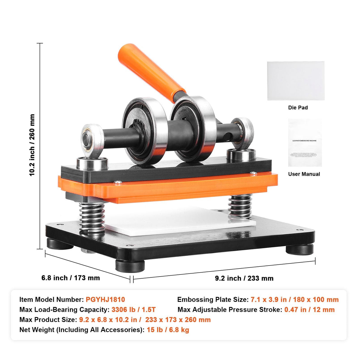 Leather Cutting Machine, 7.1 x 3.9 in Embossing Plate Manual Die Cutter, 0.47 in Pressure Stroke Dual Guide Shafts Die Cut Machine, Leather Embossing Machine for Various of Materials