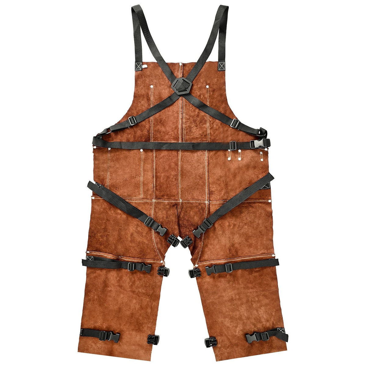 Leather Welding Apron Split Leg, Heavy Duty Cowhide Flame Resistant Welding Pants for Men Women, Heat-Resistant Safety Apron with 3 Pockets for Woodworking, Gardening, Blacksmithing, M-Size