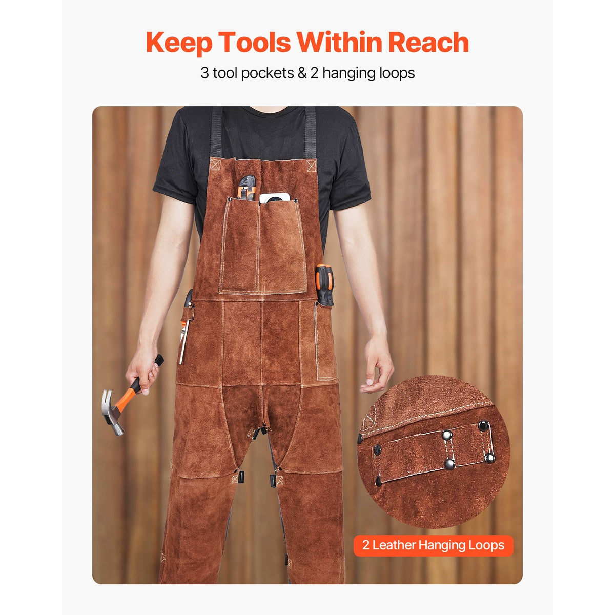 Leather Welding Apron Split Leg, Heavy Duty Cowhide Flame Resistant Welding Pants for Men Women, Heat-Resistant Safety Apron with 3 Pockets for Woodworking, Gardening, Blacksmithing, M-Size
