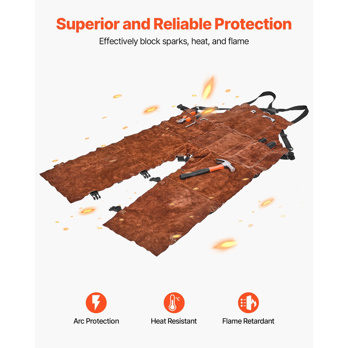 Leather Welding Apron Split Leg, Heavy Duty Cowhide Flame Resistant Welding Pants for Men Women, Heat-Resistant Safety Apron with 3 Pockets for Woodworking, Gardening, Blacksmithing, M-Size