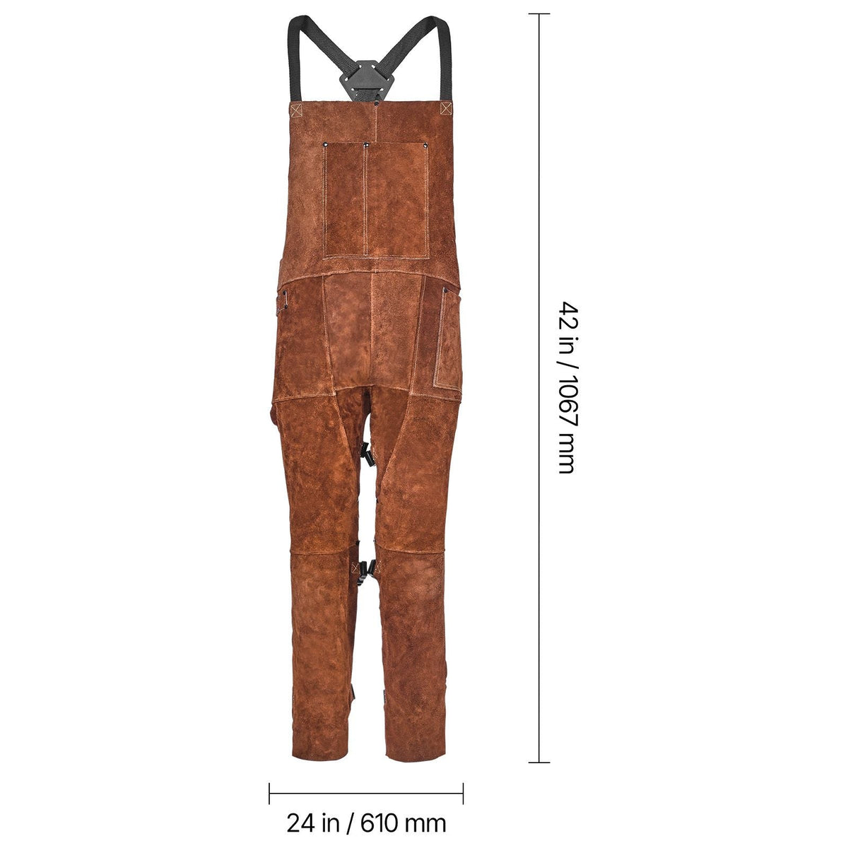 Leather Welding Apron Split Leg, Heavy Duty Cowhide Flame Resistant Welding Pants for Men Women, Heat-Resistant Safety Apron with 3 Pockets for Woodworking, Gardening, Blacksmithing, M-Size