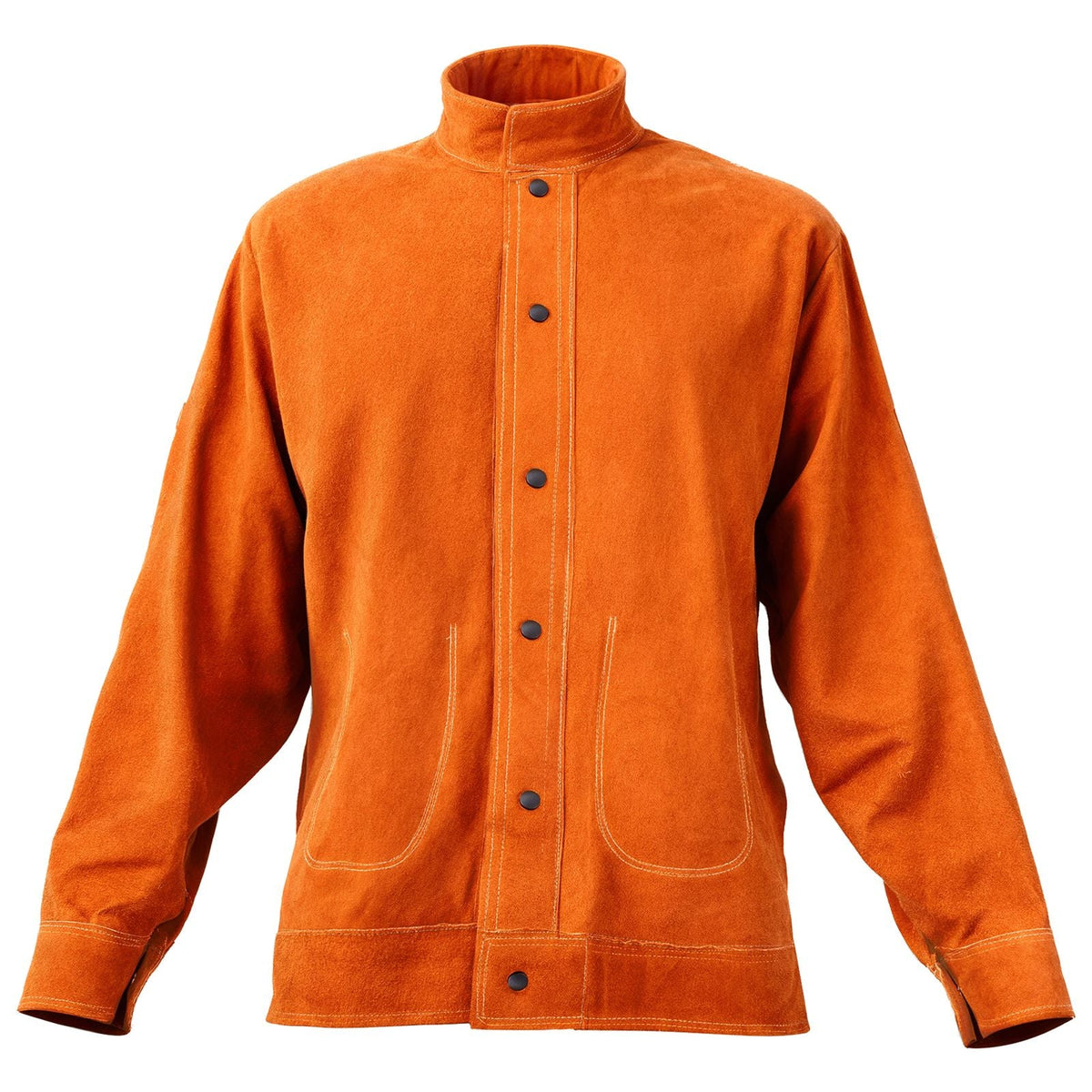 Leather Welding Jacket, Heavy Duty Cowhide Flame Resistant Welding Coat, Waterproof Heat-Resistant Safety Jacket with 4 Pockets & Adjustable Cuffs for Welders Steelworks - L Size
