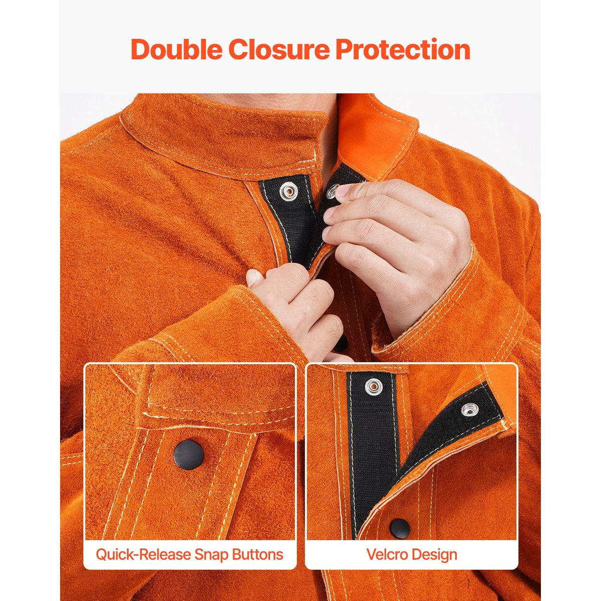Leather Welding Jacket, Heavy Duty Cowhide Flame Resistant Welding Coat, Waterproof Heat-Resistant Safety Jacket with 4 Pockets & Adjustable Cuffs for Welders Steelworks - L Size
