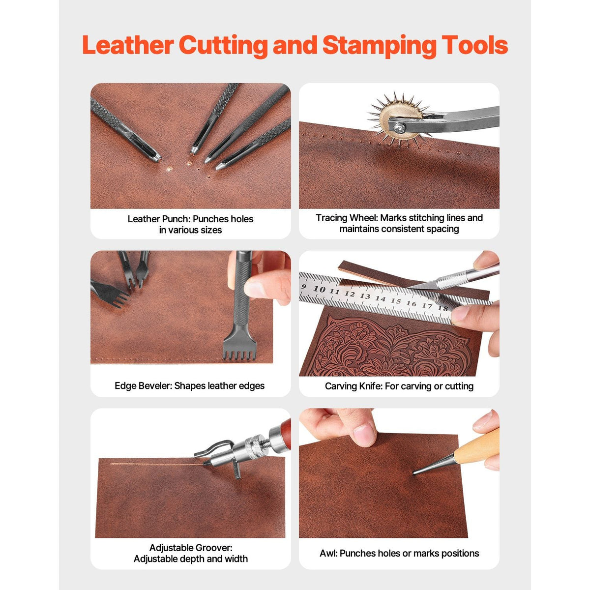 Leather Working Tools Kit, 38 PCS Leather Craft Tools with Portable Canvas Storage Bag, Engraving Punching Sewing Stamping Cutting Tools, Ideal for Beginners DIY Enthusiasts and Professionals