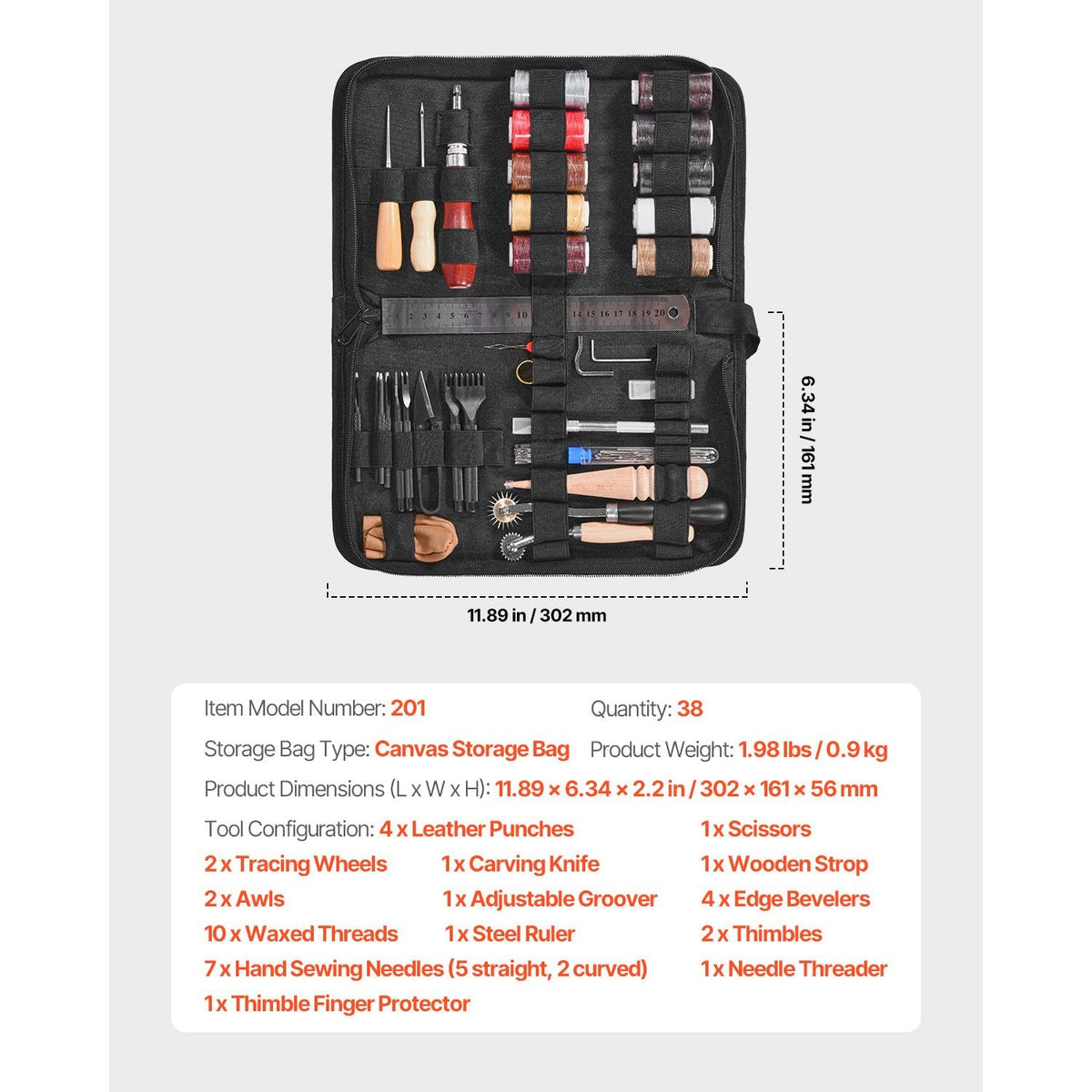 Leather Working Tools Kit, 38 PCS Leather Craft Tools with Portable Canvas Storage Bag, Engraving Punching Sewing Stamping Cutting Tools, Ideal for Beginners DIY Enthusiasts and Professionals