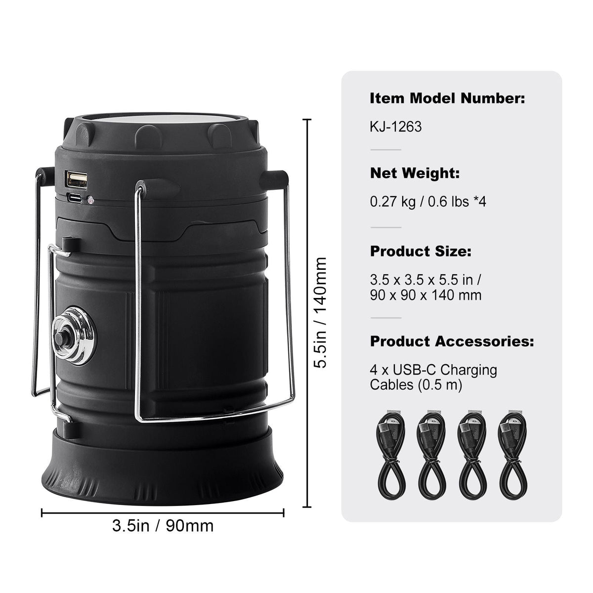 LED Camping Lanterns, 4 Pack Rechargeable Camping Flashlights, Solar & USB Charging, Portable Collapsible, Bulit to Last Lights, As Power Bank, for Hiking, Hurricane Emergency, Outrages, Fishing