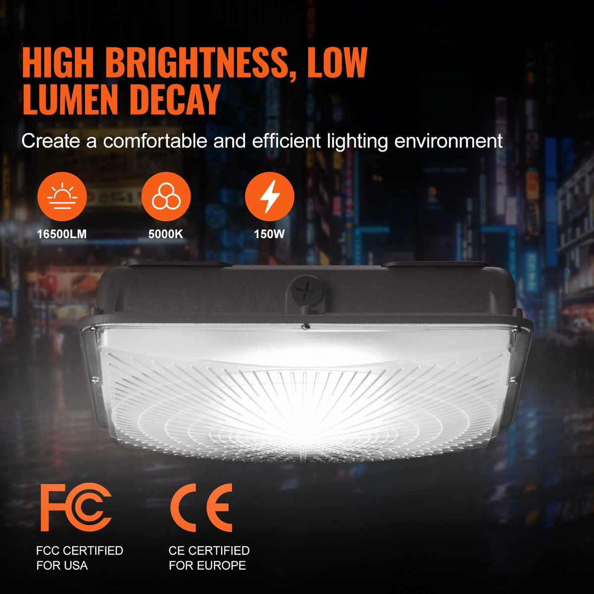 LED Canopy Light, 150W, 16500LM 5000K Daylight Commercial Industrial Outdoor Canopy Light, 12.4" x 12.4" Surface Mount Ceiling Lighting for Gas Station Warehouse Garage Street Shop Hotel, IP65