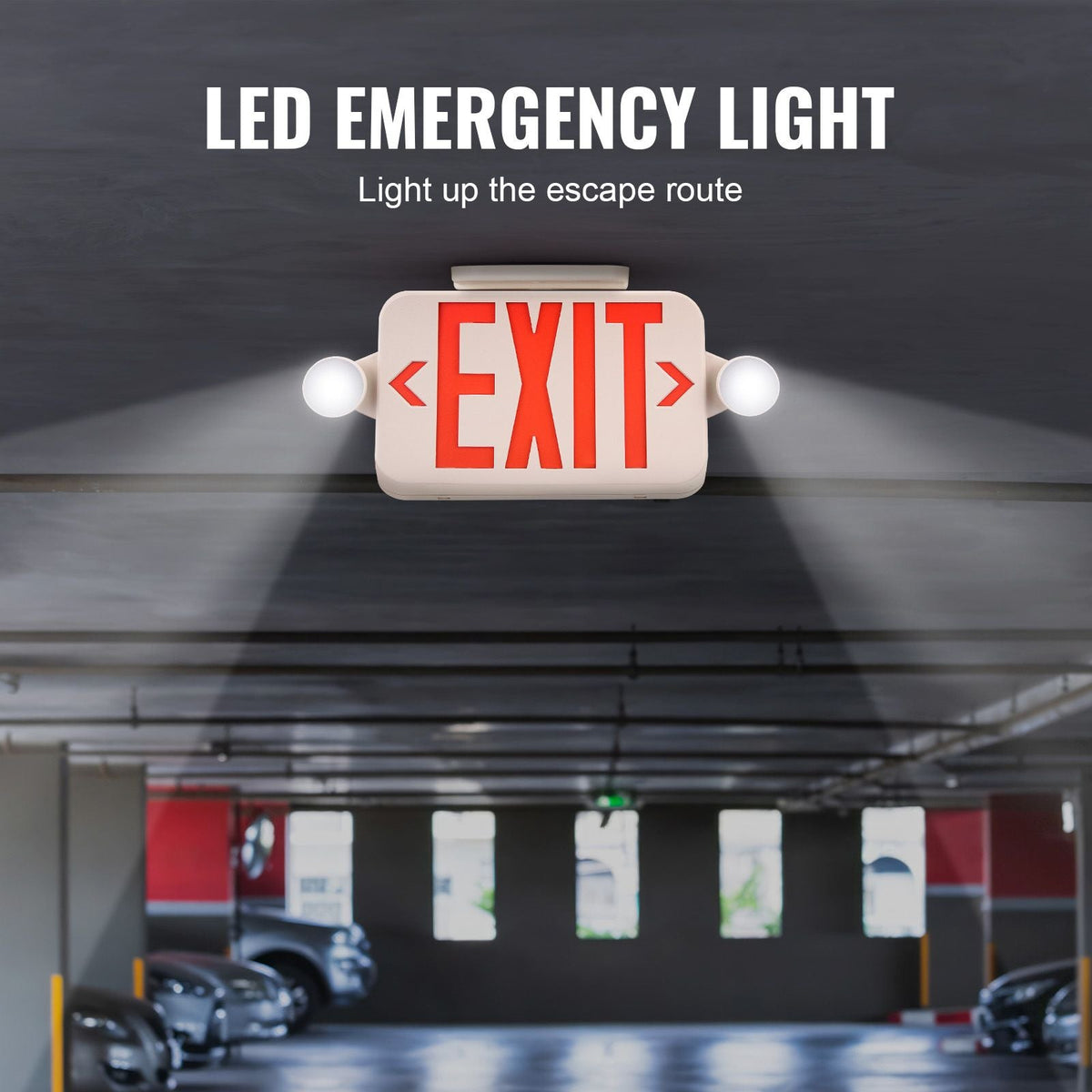 LED Exit Sign with Emergency Lights, Two LED Adjustable Heads Emergency Exit Light with Battery Backup, Combo Red Letter Fire Exit Lighting, Commercial Exit Signs