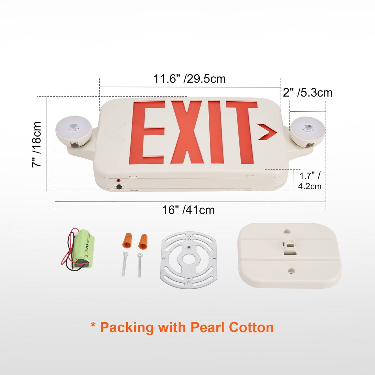 LED Exit Sign with Emergency Lights, Two LED Adjustable Heads Emergency Exit Light with Battery Backup, Combo Red Letter Fire Exit Lighting, Commercial Exit Signs