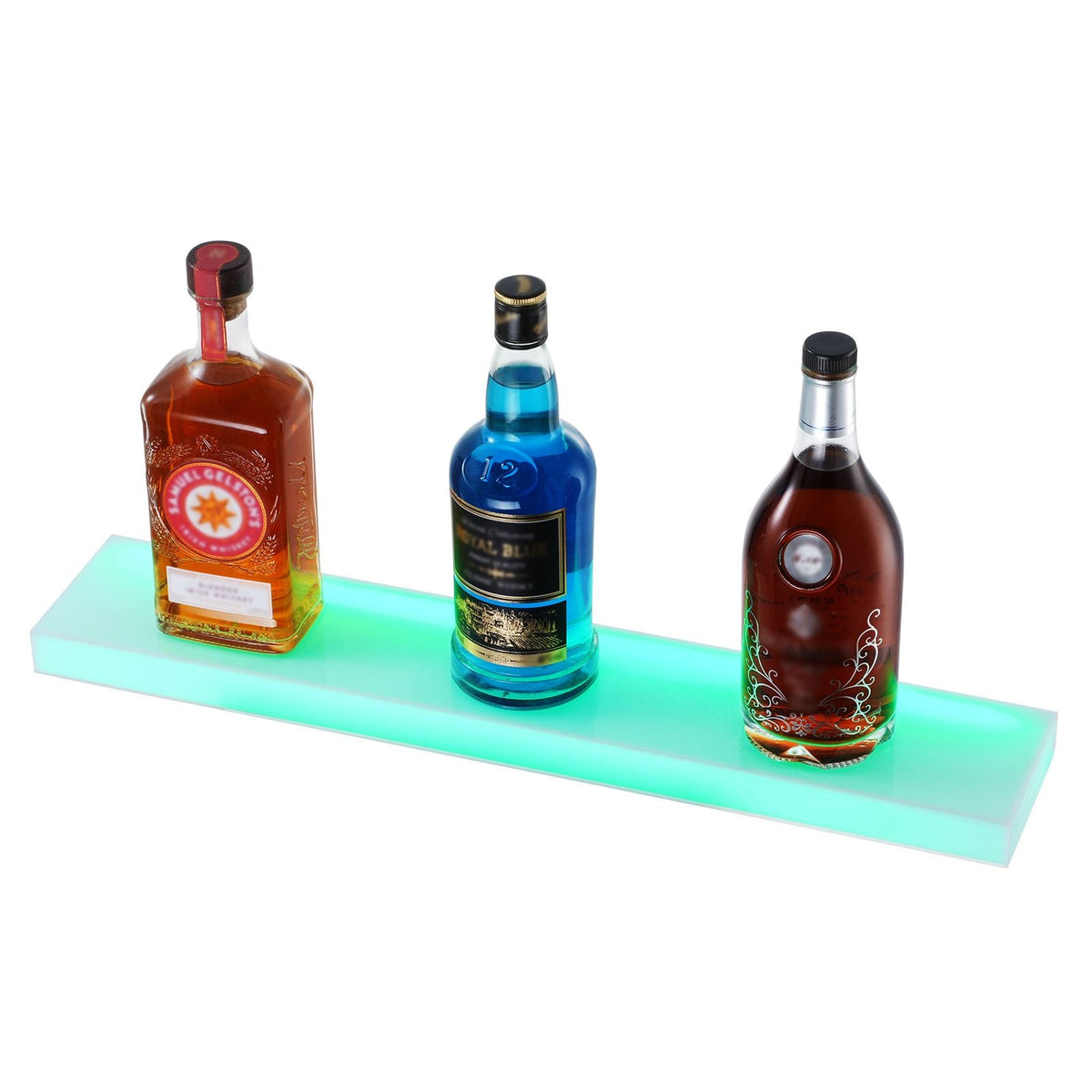 LED Lighted Liquor Bottle Display, 1 Tier 24 Inch Wall Mounted Whiskey Rack Stand, 1 Step Commercial Illuminated Home Bar Shelf, Acrylic Drinks lighting Shelves with RF Remote & App Control