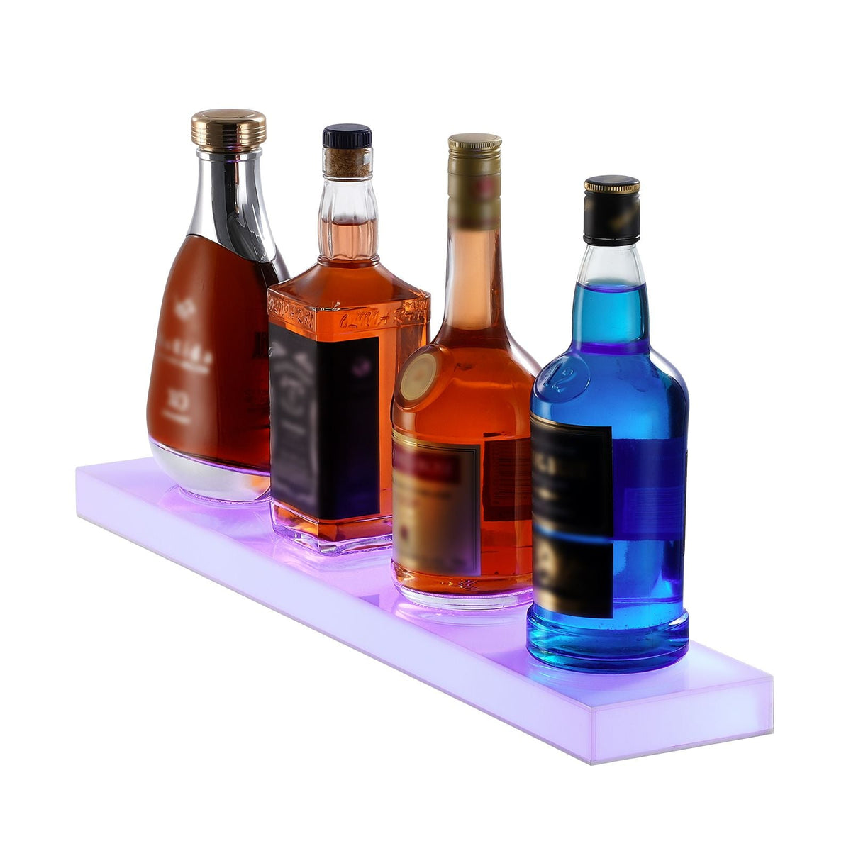 LED Lighted Liquor Bottle Display, 1 Tier 24 Inch Wall Mounted Whiskey Rack Stand, 1 Step Commercial Illuminated Home Bar Shelf, Acrylic Drinks lighting Shelves with RF Remote & App Control