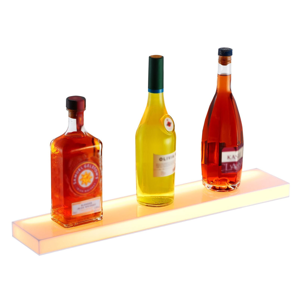 LED Lighted Liquor Bottle Display, 1 Tier 24 Inch Wall Mounted Whiskey Rack Stand, 1 Step Commercial Illuminated Home Bar Shelf, Acrylic Drinks lighting Shelves with RF Remote & App Control