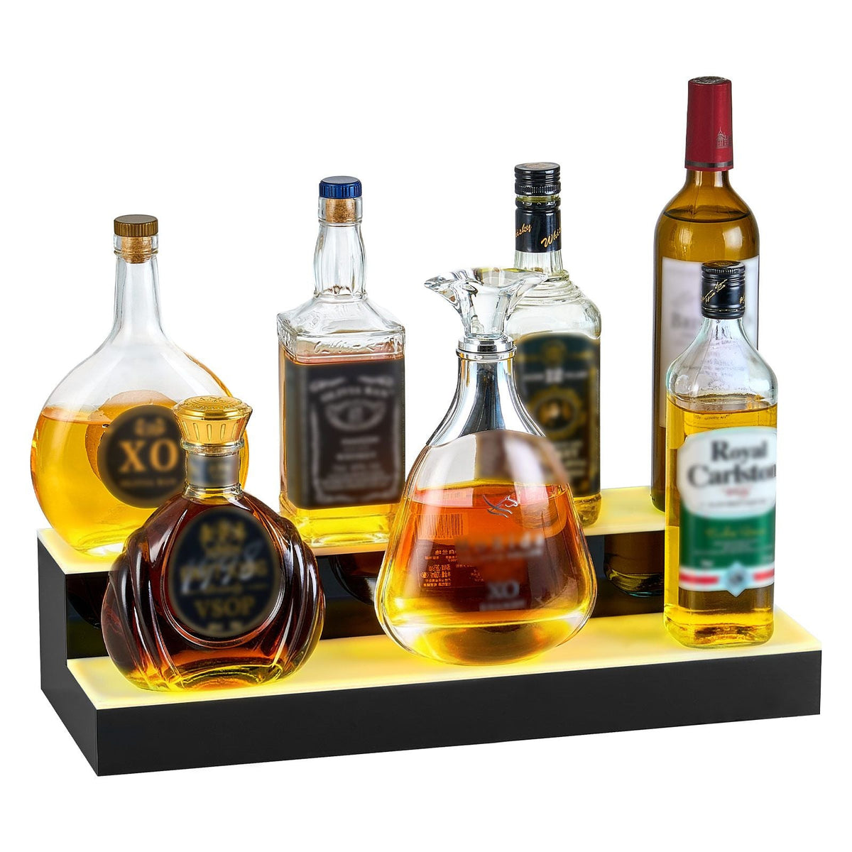 LED Lighted Liquor Bottle Display, 2 Tiers 20 Inches Whiskey Rack, Supports USB, Illuminated Home Bar Shelf with RF Remote & App Control, 9 Static Colors, Acrylic Lighted Shelf for 10 Bottles
