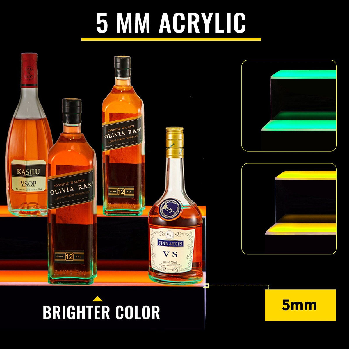 LED Lighted Liquor Bottle Display Shelf, 30-inch LED Bar Shelves for Liquor, 2-Step Lighted Liquor Bottle Shelf for Home/Commercial Bar, Acrylic Lighted Bottle Display with Remote & App Control