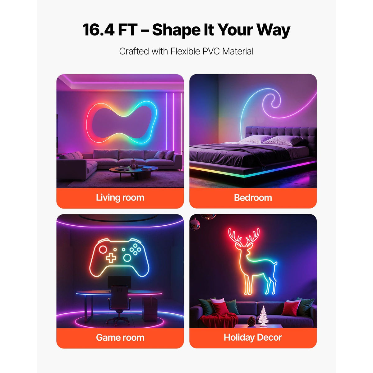 LED Neon Rope Light, 16.4 ft, Flexible RGB-IC LED Strip Light, Control with App/Remote, Works with Alexa & Google Assistant, Music Syncing, Custom DIY Neon Flex Lights, for Bedroom Gaming Indoor