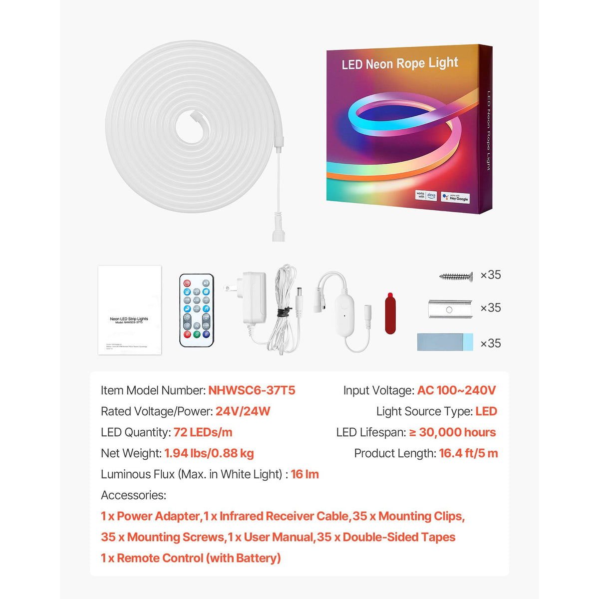 LED Neon Rope Light, 16.4 ft, Flexible RGB-IC LED Strip Light, Control with App/Remote, Works with Alexa & Google Assistant, Music Syncing, Custom DIY Neon Flex Lights, for Bedroom Gaming Indoor