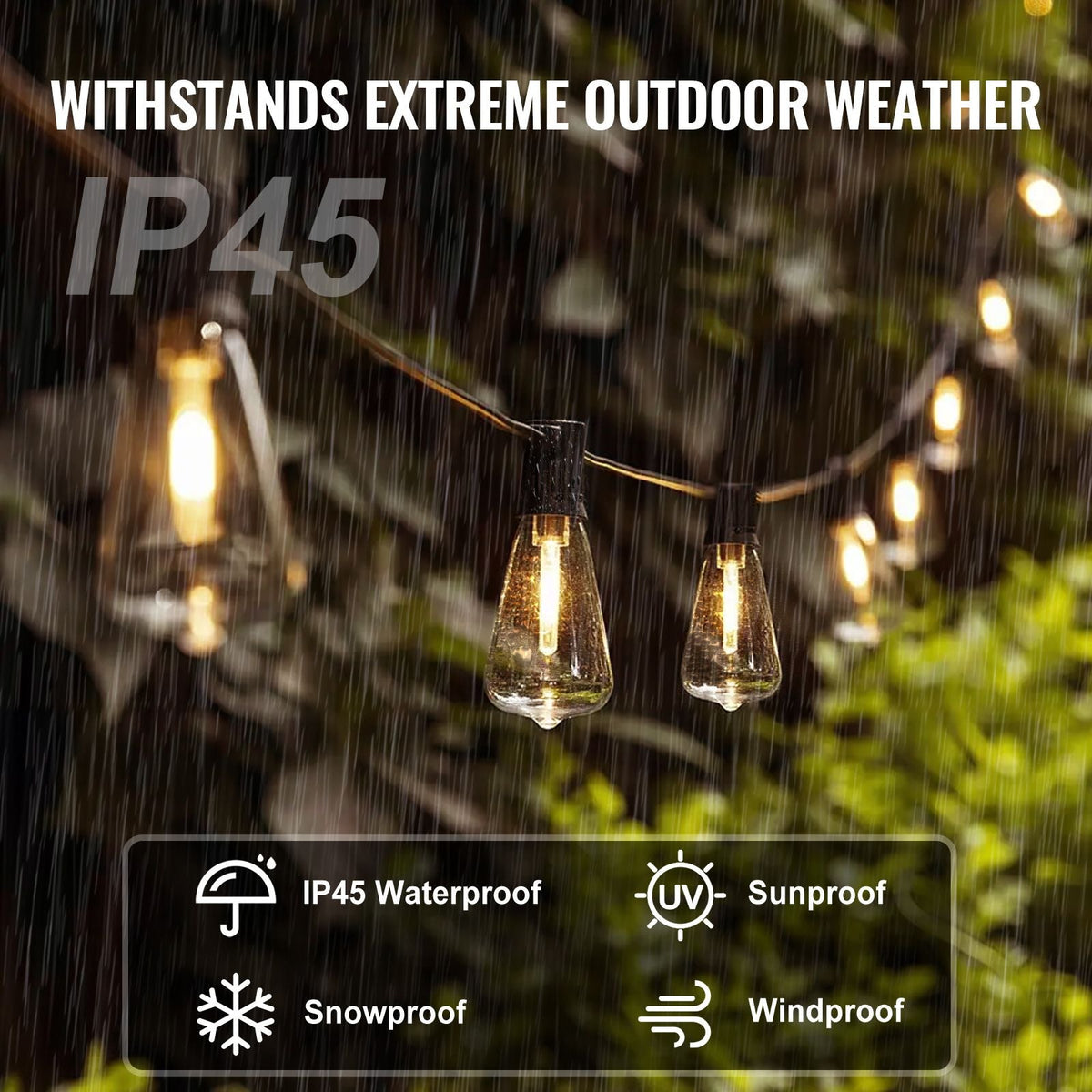 LED Outdoor String Lights, 200FT, 2700K Dimmable Outside Patio Lights with 100 ST38 Shatterproof Bulbs E12 Socket Base, Waterproof Hanging Lights for Porch Backyard Garden Balcony Party Decor