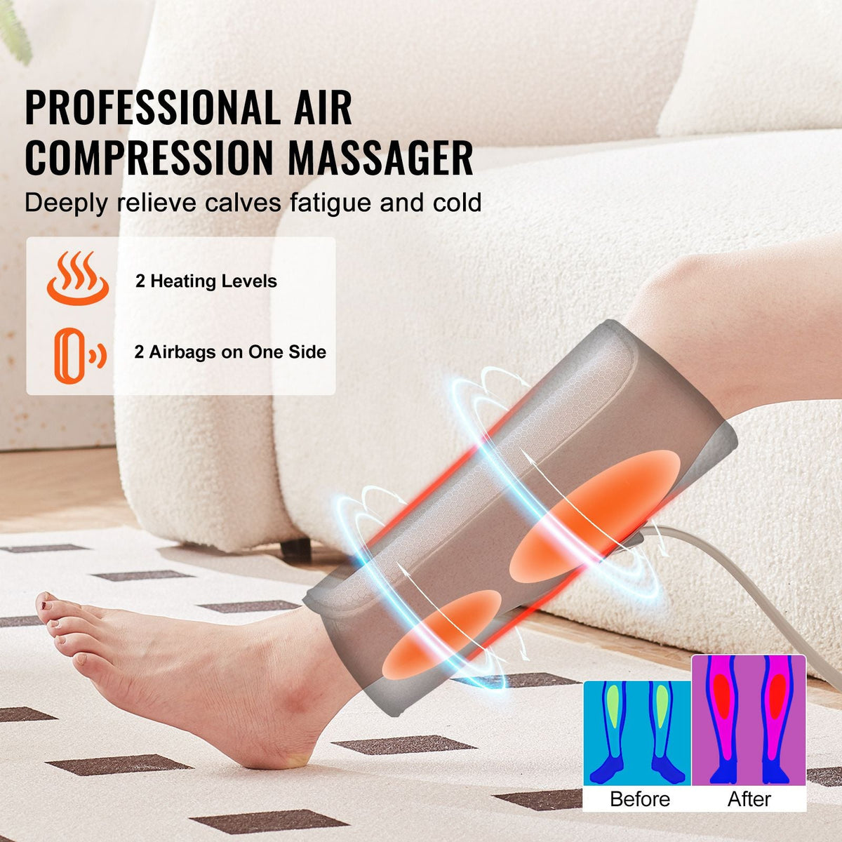 Leg Massager with Heat, Air Compression Calf Massager with 3 Modes & 3 Intensities, 2 Heating Levels, Calf Wraps Massager with Handheld Controller for Leg Circulation and Swelling Pain Relief