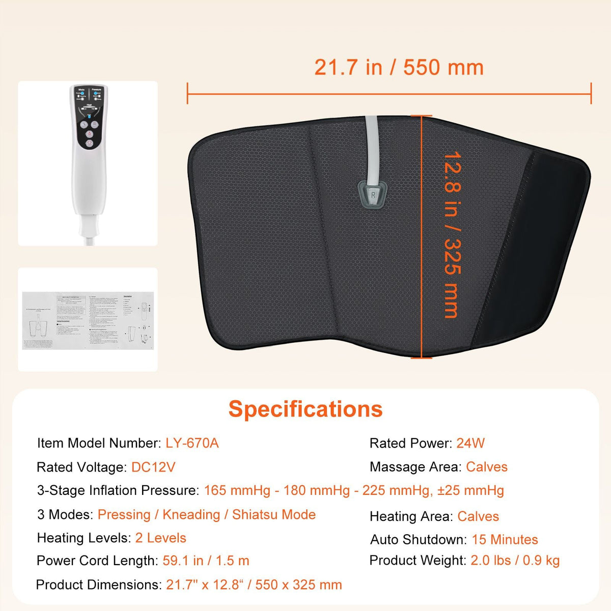 Leg Massager with Heat, Air Compression Calf Massager with 3 Modes & 3 Intensities, 2 Heating Levels, Calf Wraps Massager with Handheld Controller for Leg Circulation and Swelling Pain Relief