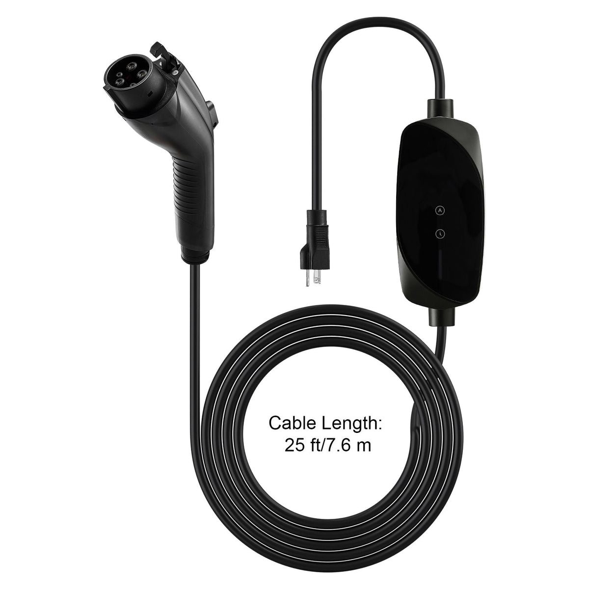 Level 1&2 EV Charger, 16 Amp Adjustable Current, Electric Vehicle Portable Charger with 25 ft Cable, 120V-240V, NEMA 6-20P Plug NEMA 5-15 Adapter, LCD, Home Car Charging Station for SAE J1772 EV