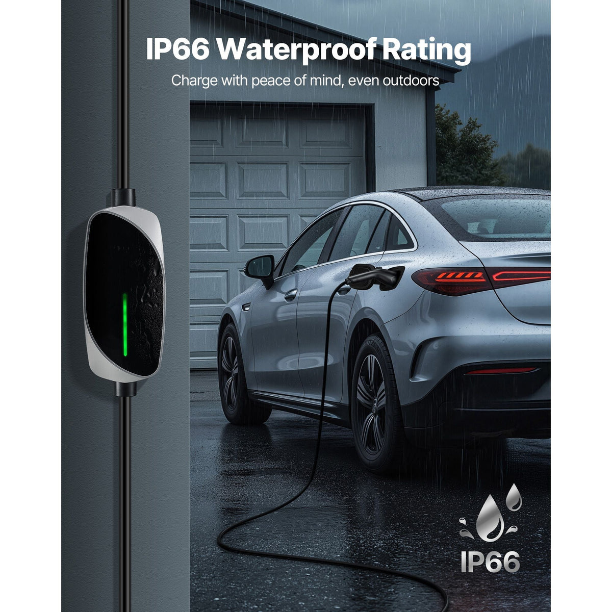 Level 1&2 EV Charger, 16 Amp, Electric Vehicle Portable Charger with 25 ft Charging Cable, 120V-240V, NEMA 6-20P Plug NEMA 5-15 Adapter, LED Indicator, Home Car Charging Station for SAE J1772 EV