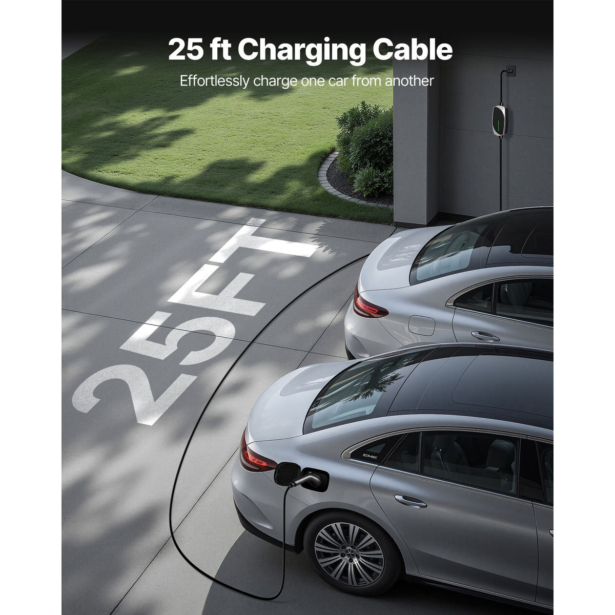 Level 1&2 EV Charger, 16 Amp, Electric Vehicle Portable Charger with 25 ft Charging Cable, 120V-240V, NEMA 6-20P Plug NEMA 5-15 Adapter, LED Indicator, Home Car Charging Station for SAE J1772 EV