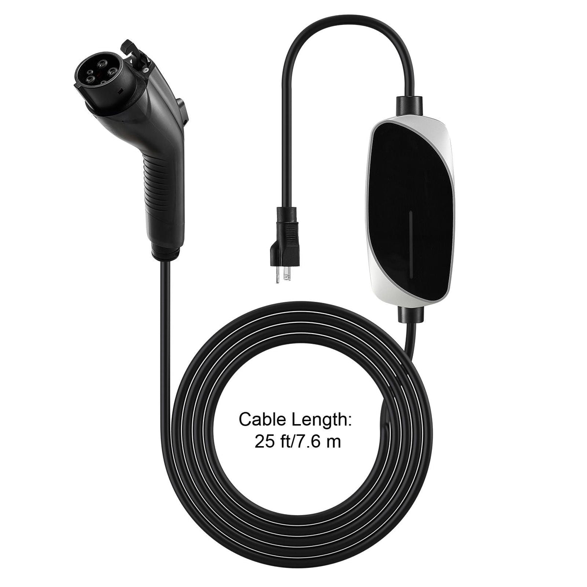 Level 1&2 EV Charger, 16 Amp, Electric Vehicle Portable Charger with 25 ft Charging Cable, 120V-240V, NEMA 6-20P Plug NEMA 5-15 Adapter, LED Indicator, Home Car Charging Station for SAE J1772 EV