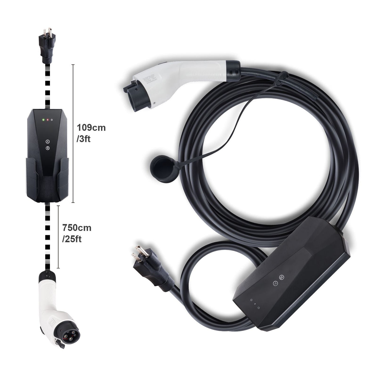 Level 1+2 Portable EV Charger, 16 Amp 120V or 240V, Electric Vehicle Charger with 28-Foot Charging Cable NEMA 6-20P Plug NEMA 5-15 Adapter, Plug-in Home EV Charging Station for SAE J1772 EVs