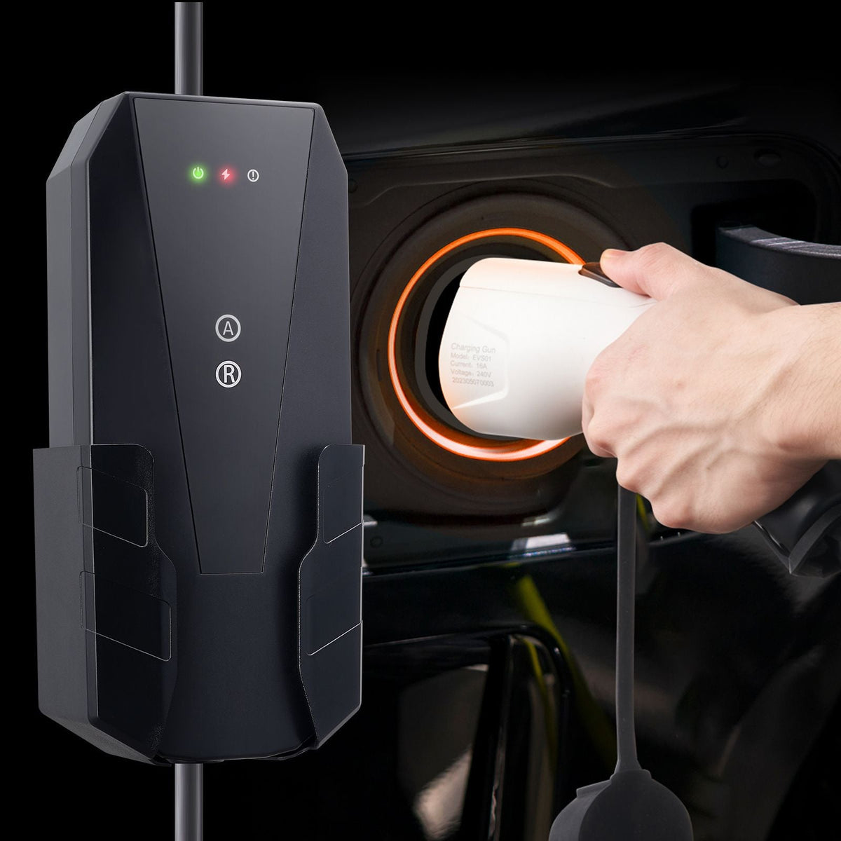 Level 1+2 Portable EV Charger, 16 Amp 120V or 240V, Electric Vehicle Charger with 28-Foot Charging Cable NEMA 6-20P Plug NEMA 5-15 Adapter, Plug-in Home EV Charging Station for SAE J1772 EVs