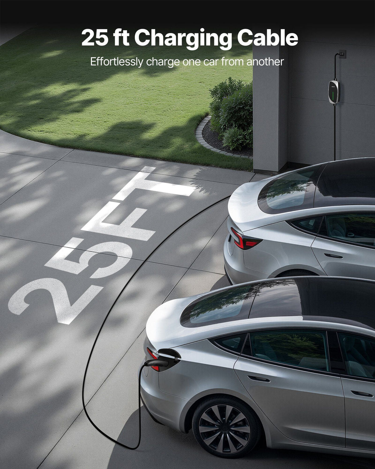 Level 1/2 Tesla Charger, 16 Amp, Portable Electric Car EV Charger with 25 ft Charging Cable, 120V-240V, NEMA 6-20P Plug NEMA 5-15 Adapter, LED Indicator, NACS Connector for Tesla Model Y/X/3/S